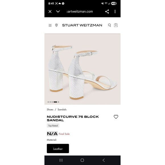 Stuart Weitzman Nudistcurve 75 Silver Block Heel Sandal Size 9.5 Shoes - Picture 10 of 12